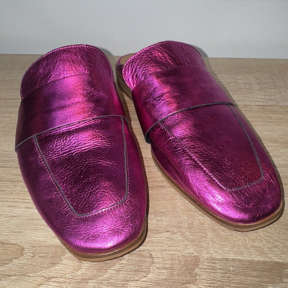 Free People Women's Metallic Pink Magenta At Ease Loafer Mule EU 41 US 20.5 NWOB - Picture 2 of 10